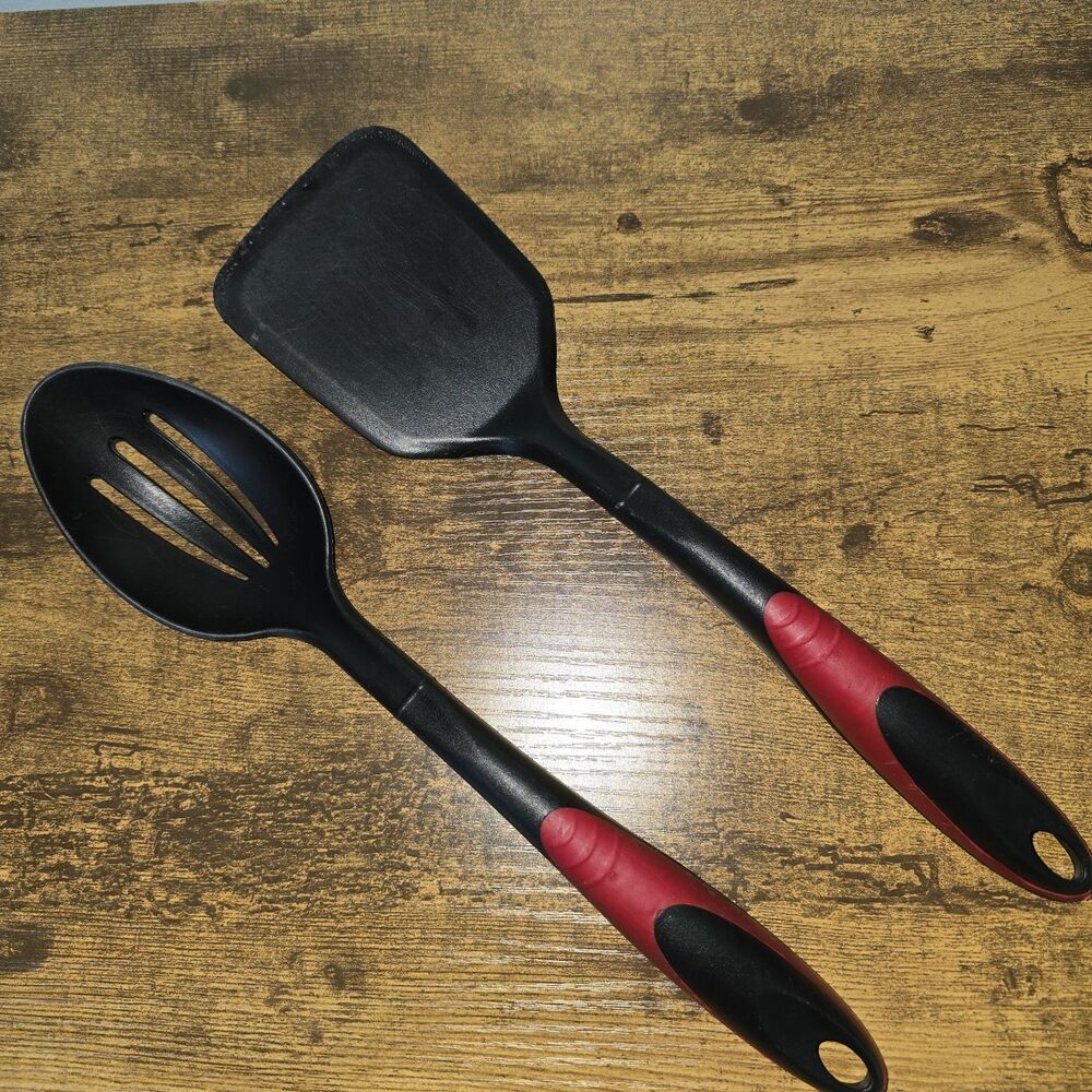 Vintage Tailor Made Products Red/Black Nylon Cooking Spoon & Slotted Spatula 12"